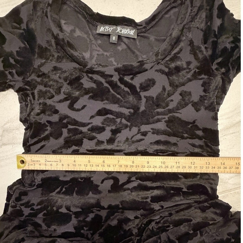 VTG 90s Betsey Johnson Sz 8 Black Floral Gothic Burnout Velvet Skater Dress USA - Picture 5 of 7